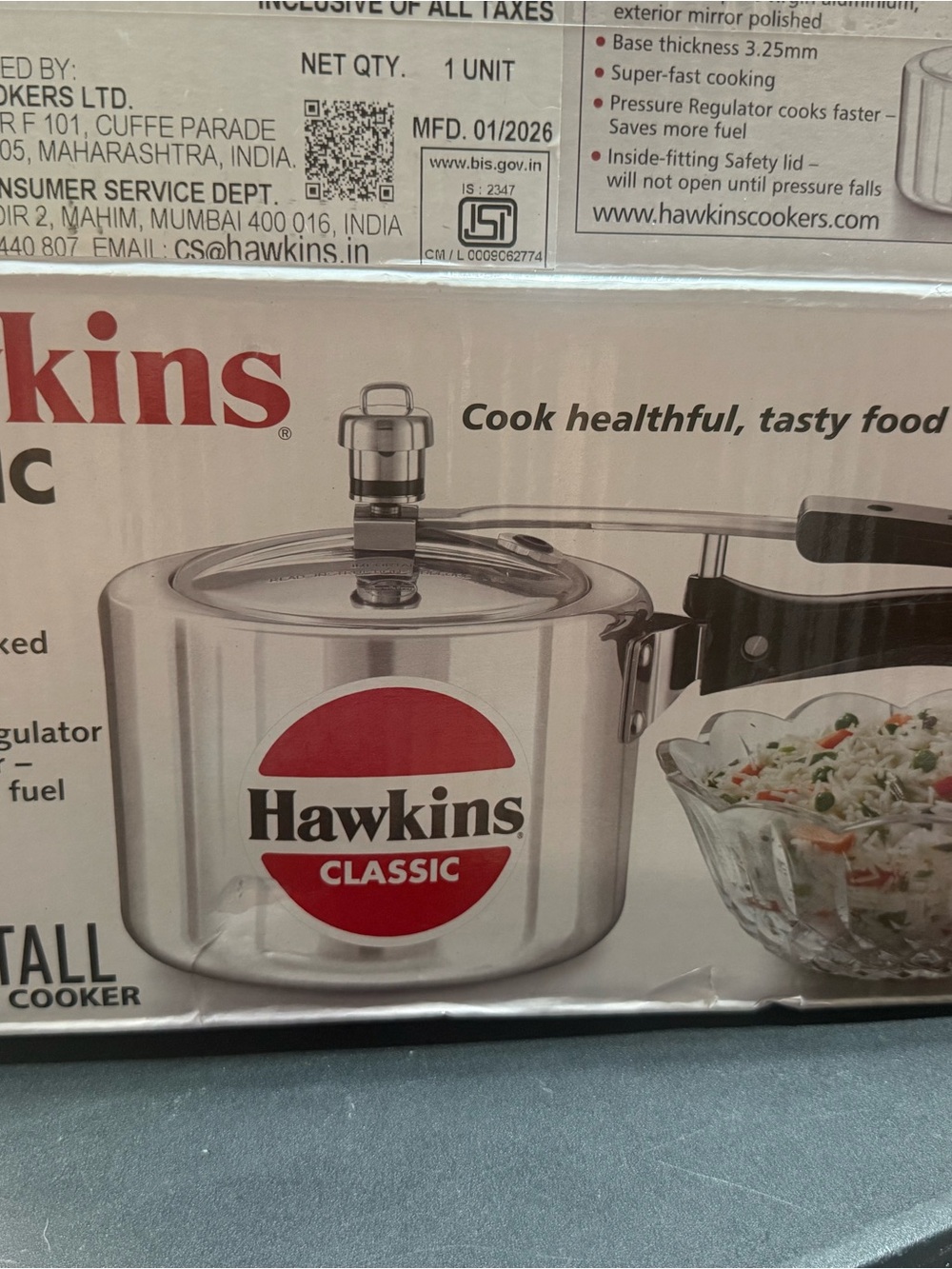 Hawkins Stainless Steel Pressure Cooker with Red Logo